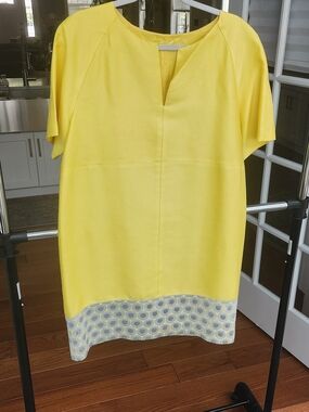 Raoul Bright Yellow Midi Dress with Patterned Hem